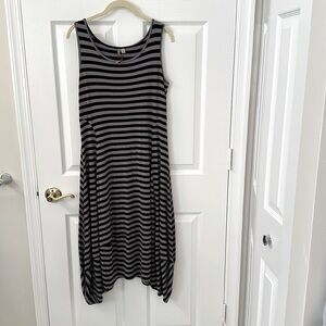 Comfy USA GRAY/Black Striped Soft Lantern Midi Tank Dress Size Medium